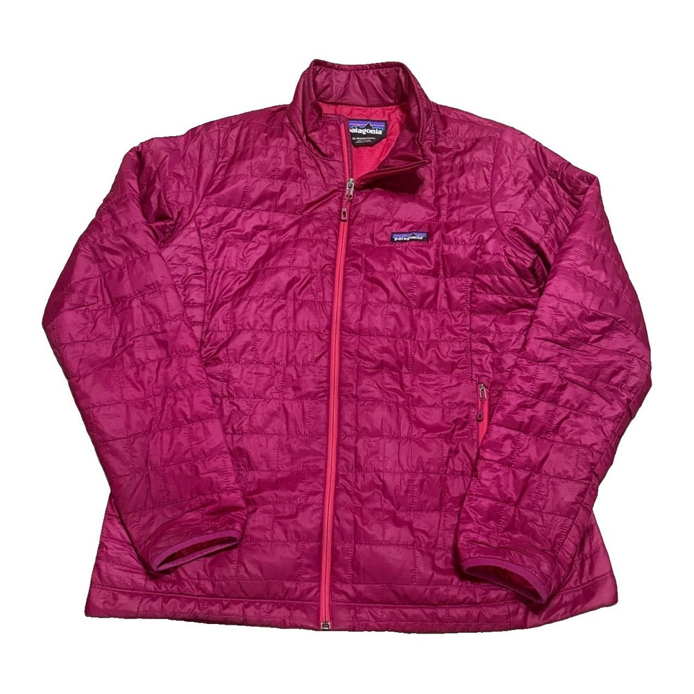 Patagonia Womens XL Nano Puff Jacket Full Zip Quilted Pink Magenta Outdoor Logo
